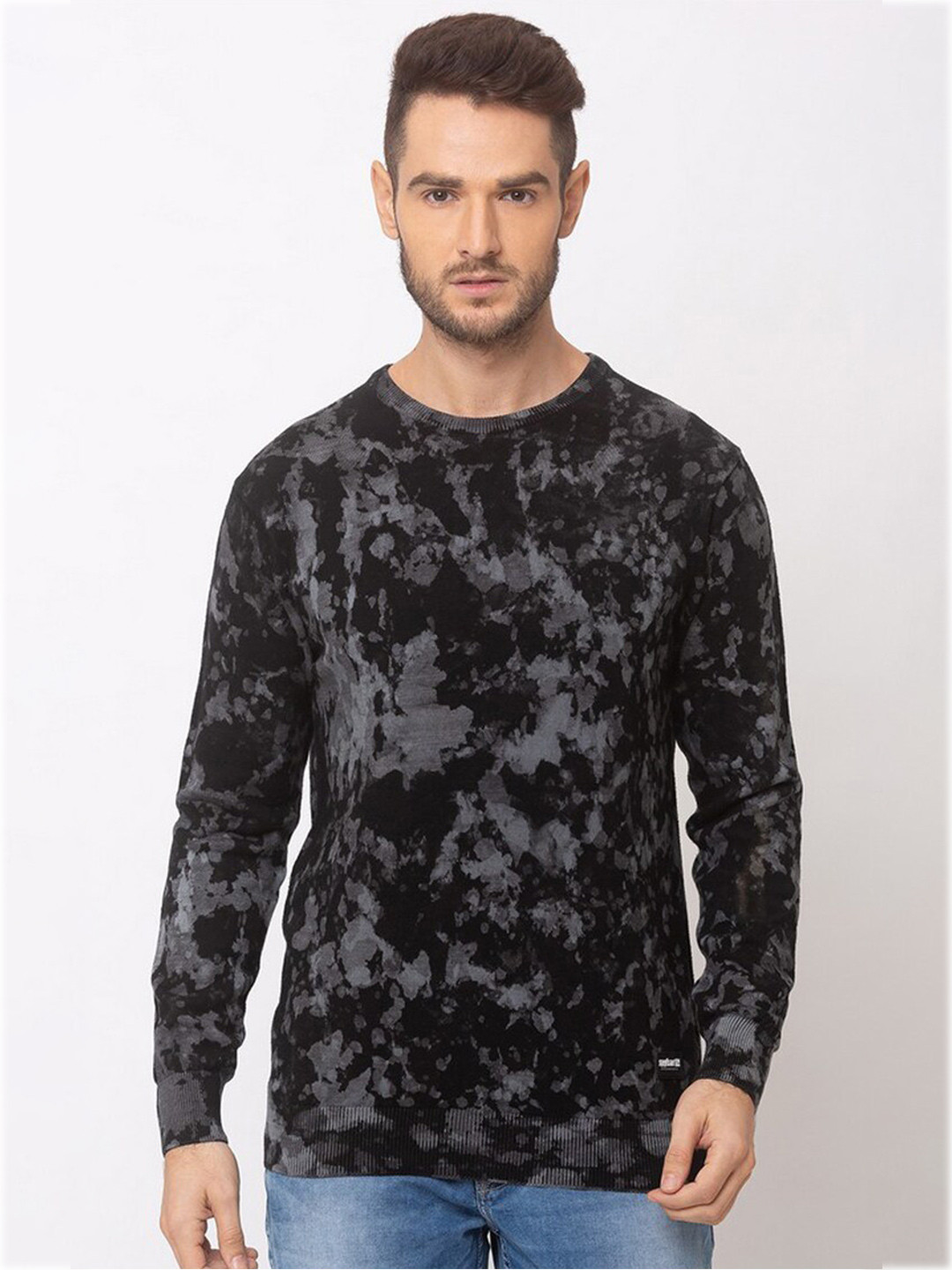 

SPYKAR Men Black & Grey Printed Pullover