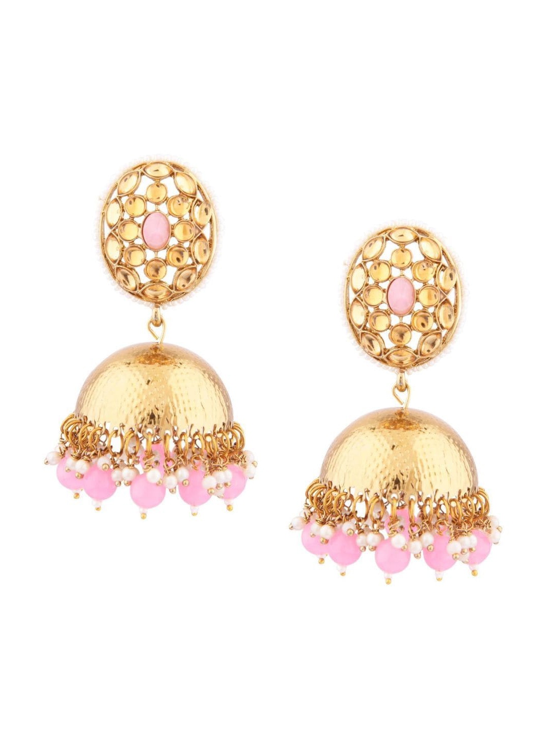 

Efulgenz Pink & Gold-Plated Dome Shaped Jhumkas Earrings