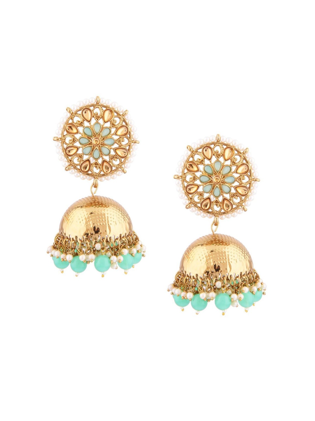 

Efulgenz Turquoise Blue & Gold-Plated Dome Shaped Jhumkas Earrings