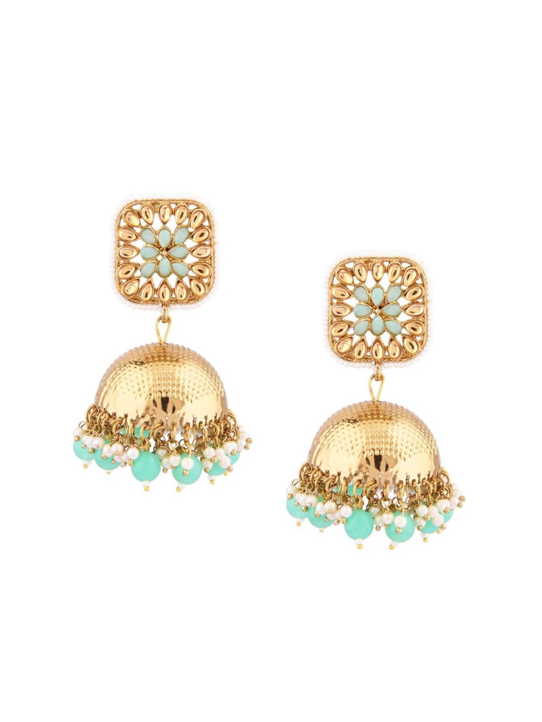 

Efulgenz Turquoise Blue & Gold-Plated Dome Shaped Jhumkas Earrings