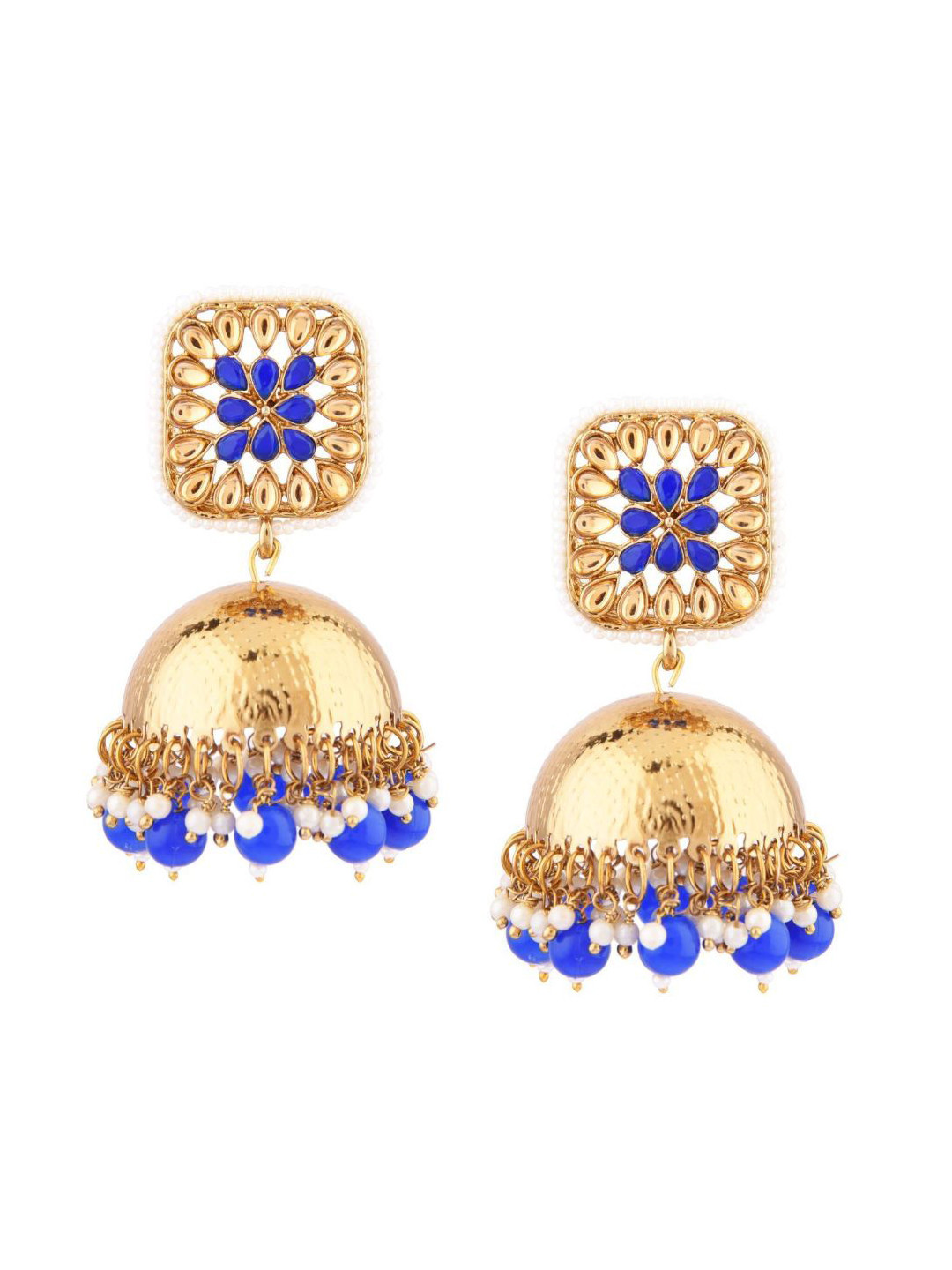 

Efulgenz Blue & Gold-Plated Dome Shaped Jhumkas Earrings