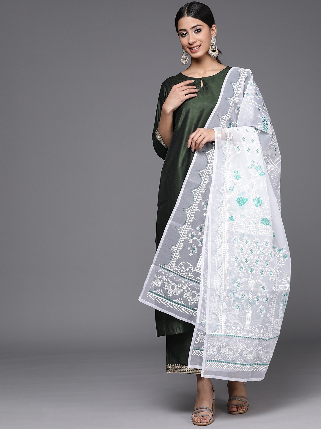 

Indo Era Women Green Sequinned Liva Kurta with Palazzos & With Dupatta
