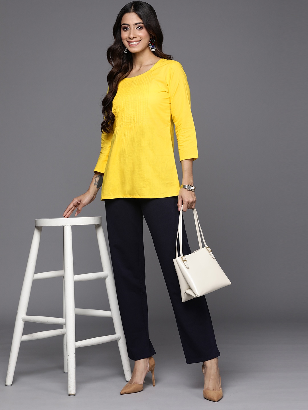 

Indo Era Pintucks Longline Top, Yellow