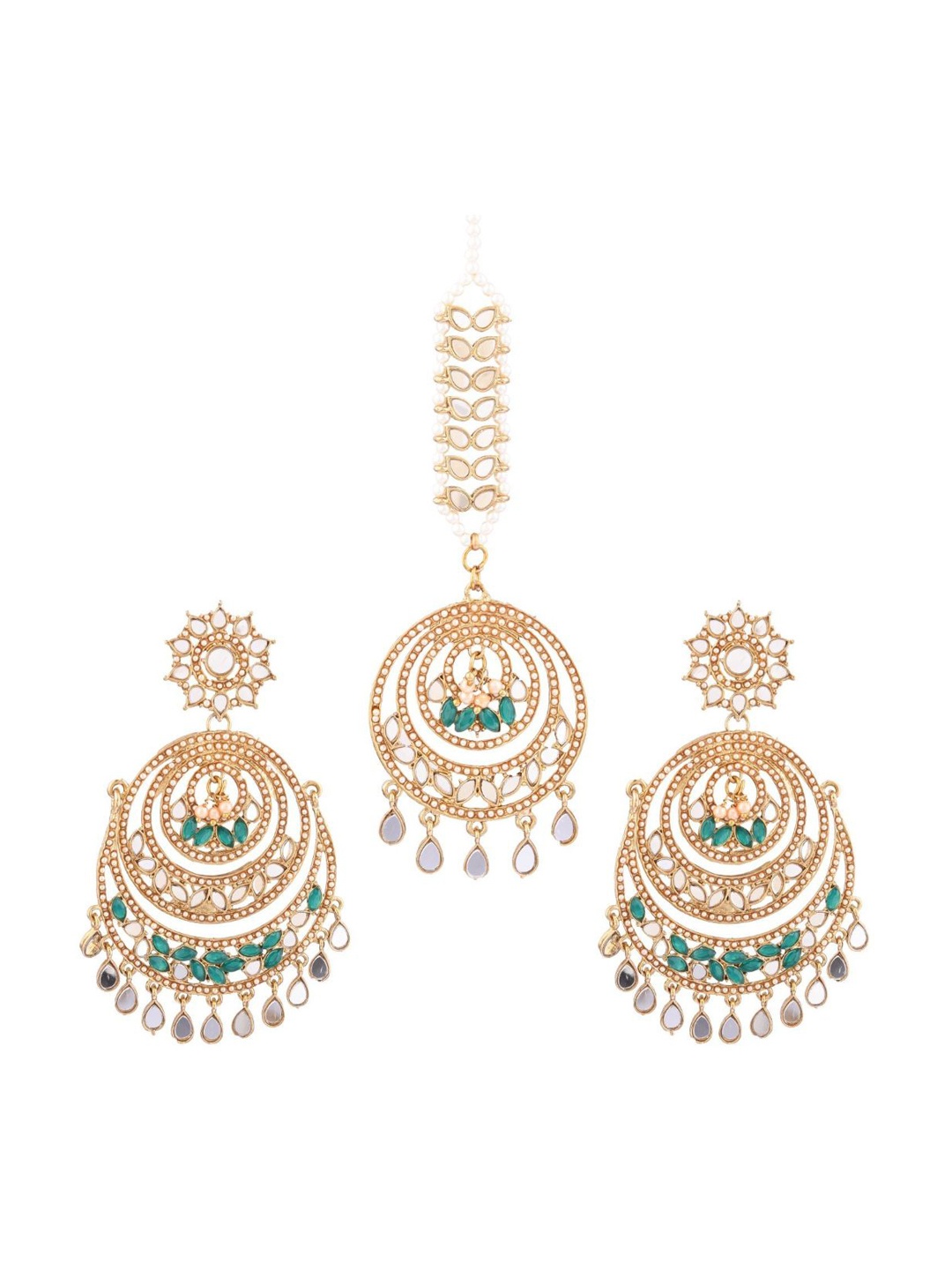 

Efulgenz Gold-Toned & White Crystal-Studded & Pearl Beaded Gold-Plated Jewellery Set