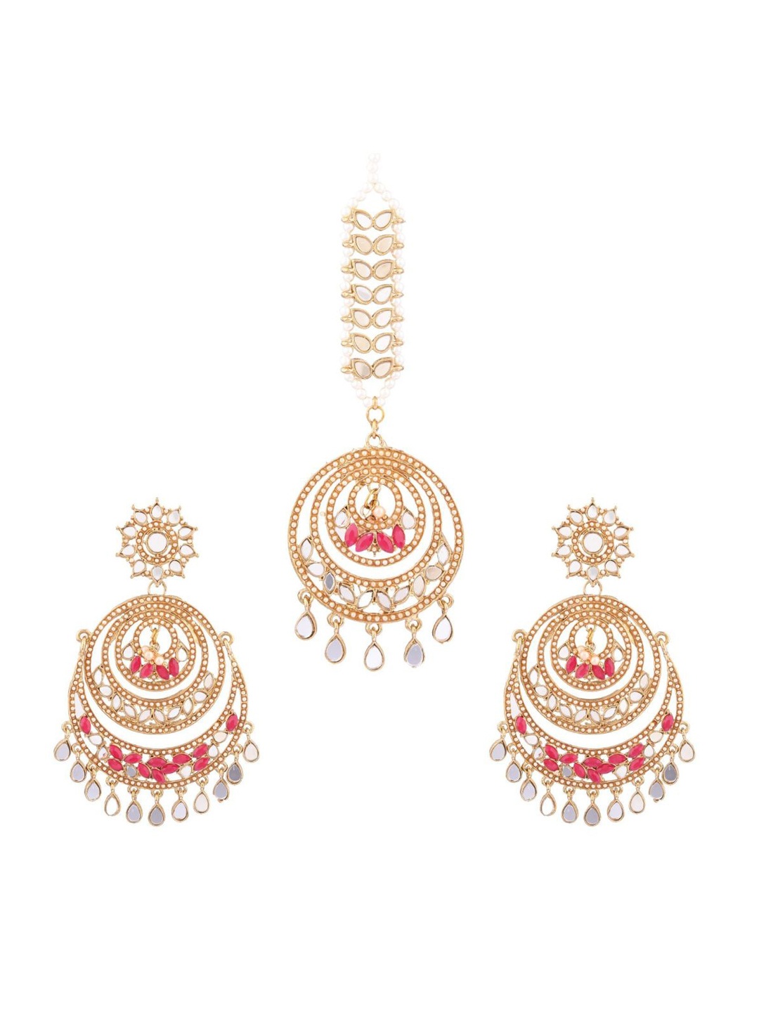 

Efulgenz Gold-Toned & Pink Crystal-Studded Gold-Plated Jewellery Set