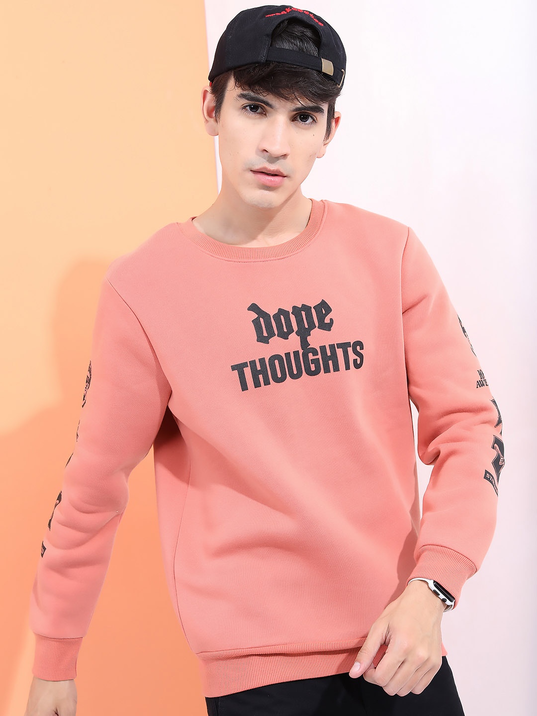 

HIGHLANDER Men Peach-Coloured Printed Sweatshirt