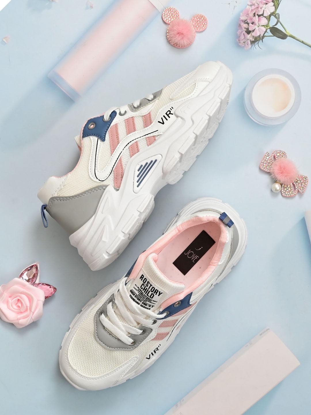 

Jove Women Pink Woven Design Sneakers