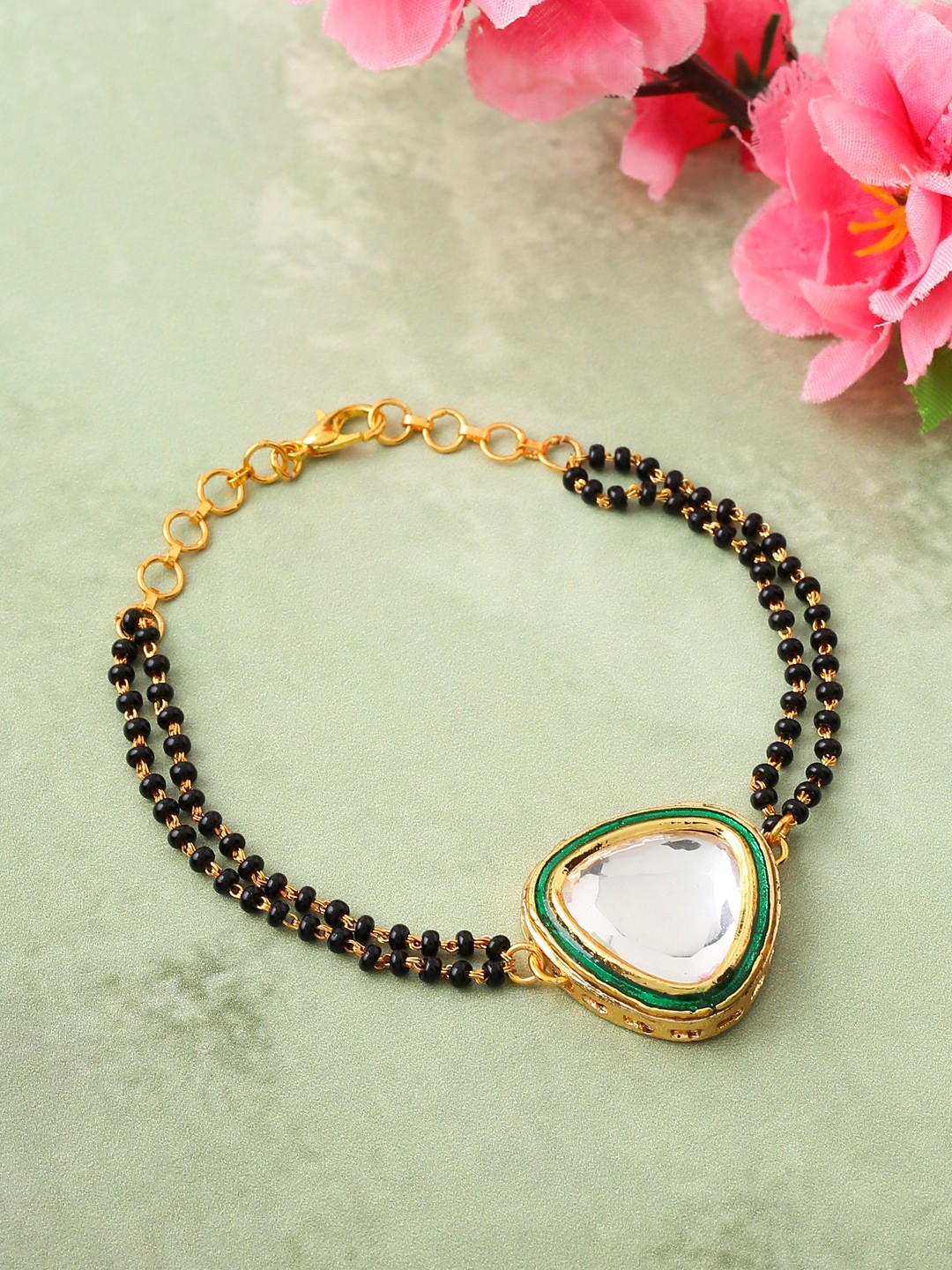 

VIRAASI Women Gold-Plated & Black Beaded Kundan Mangalsutra Bracelet