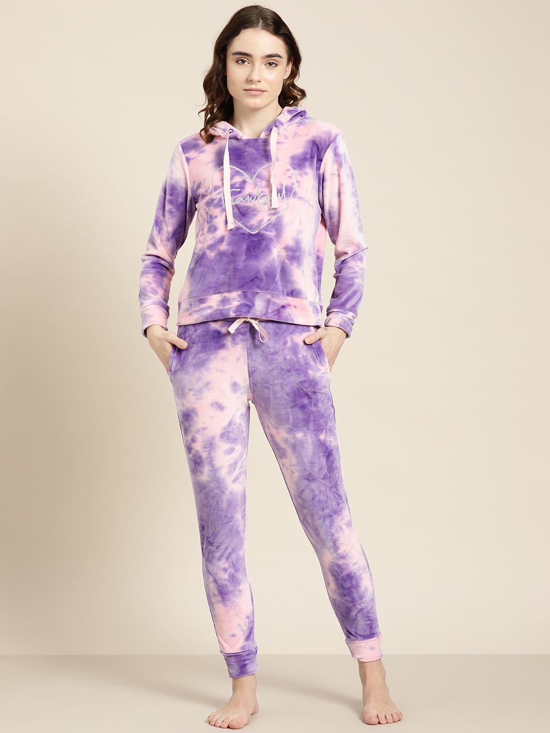 

Sweet Dreams Velvet Finish Dyed Pyjama Set, Purple