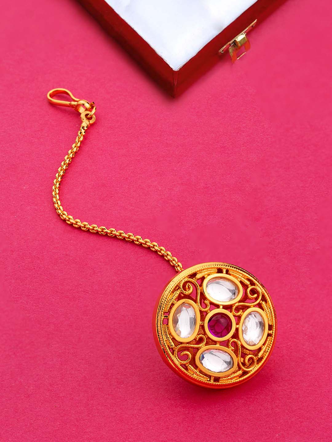 

Voylla Women Gold-Plated Red Kundan-Studded Head Jewellery