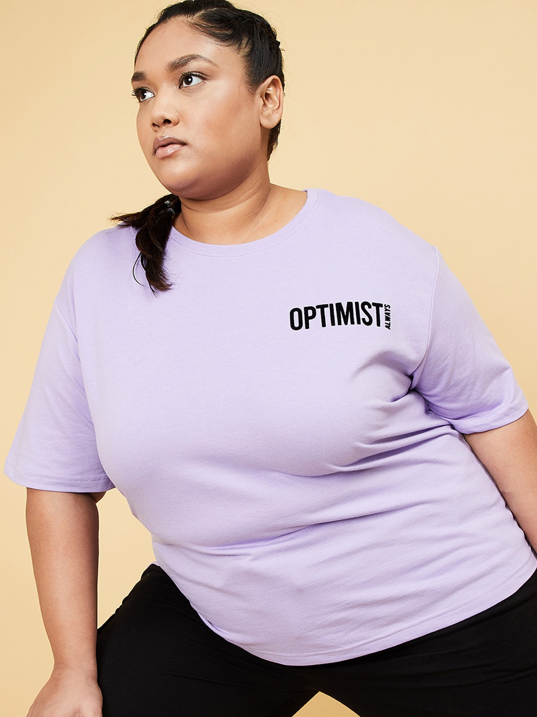 

max Women Lavender Typography Printed T-shirt