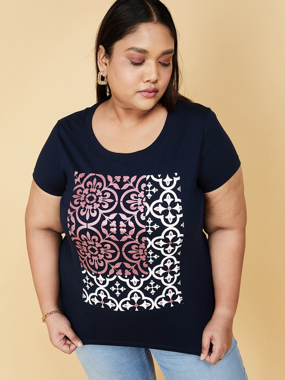 

max Women Blue Printed T-shirt