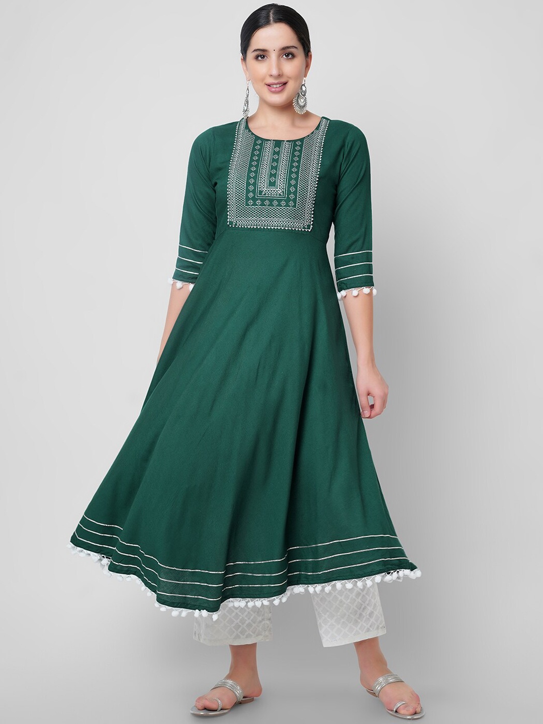 

KALINI Green Thread Work Handloom Anarkali Kurta