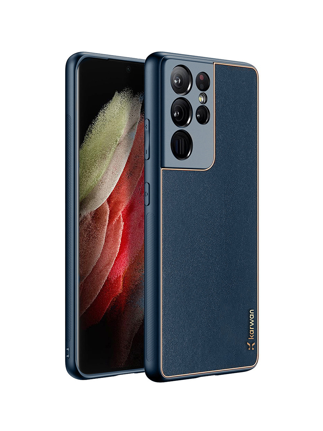 

Karwan Blue Solid Leather Samsung Galaxy S21 Ultra Back Case