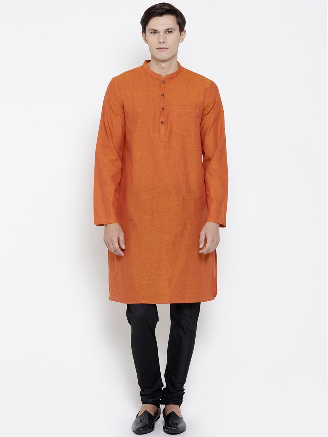 

indus route by Pantaloons Men Orange Solid Straight Kurta