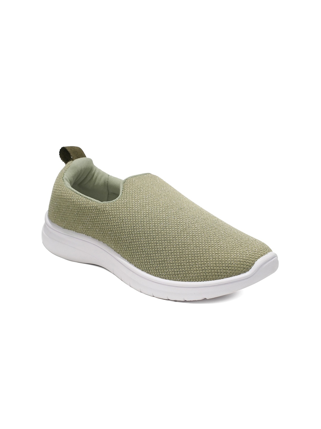 

ASIAN Women Olive Green Woven Design Lightweight Slip-On Sneakers