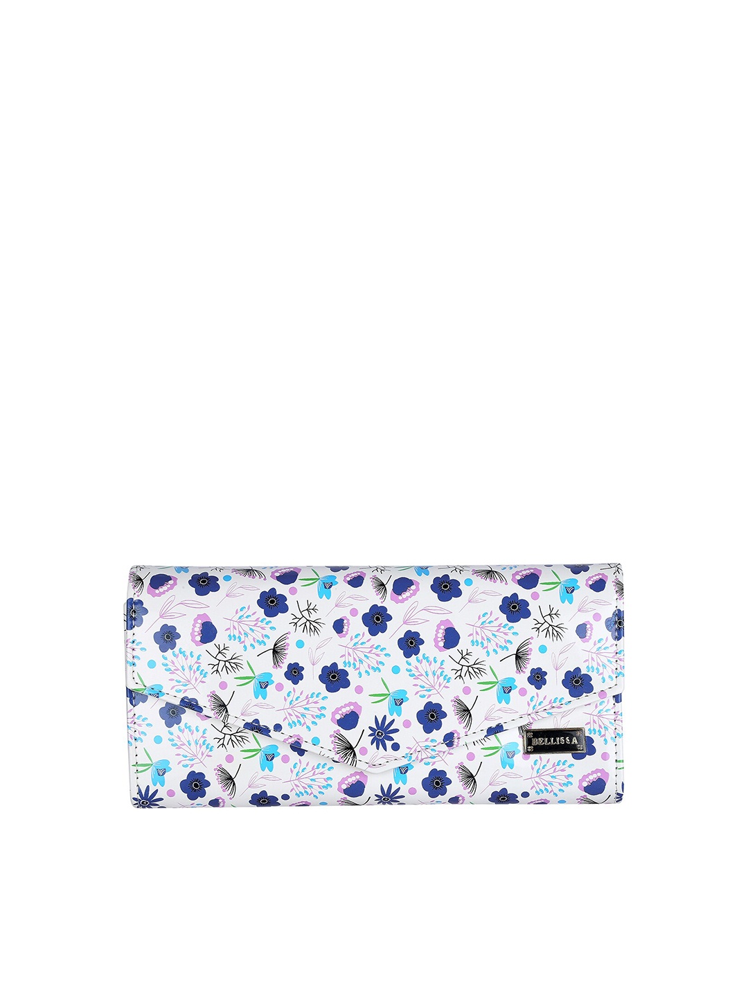 

Bellissa Women White & Blue Floral Printed PU Two Fold Wallet