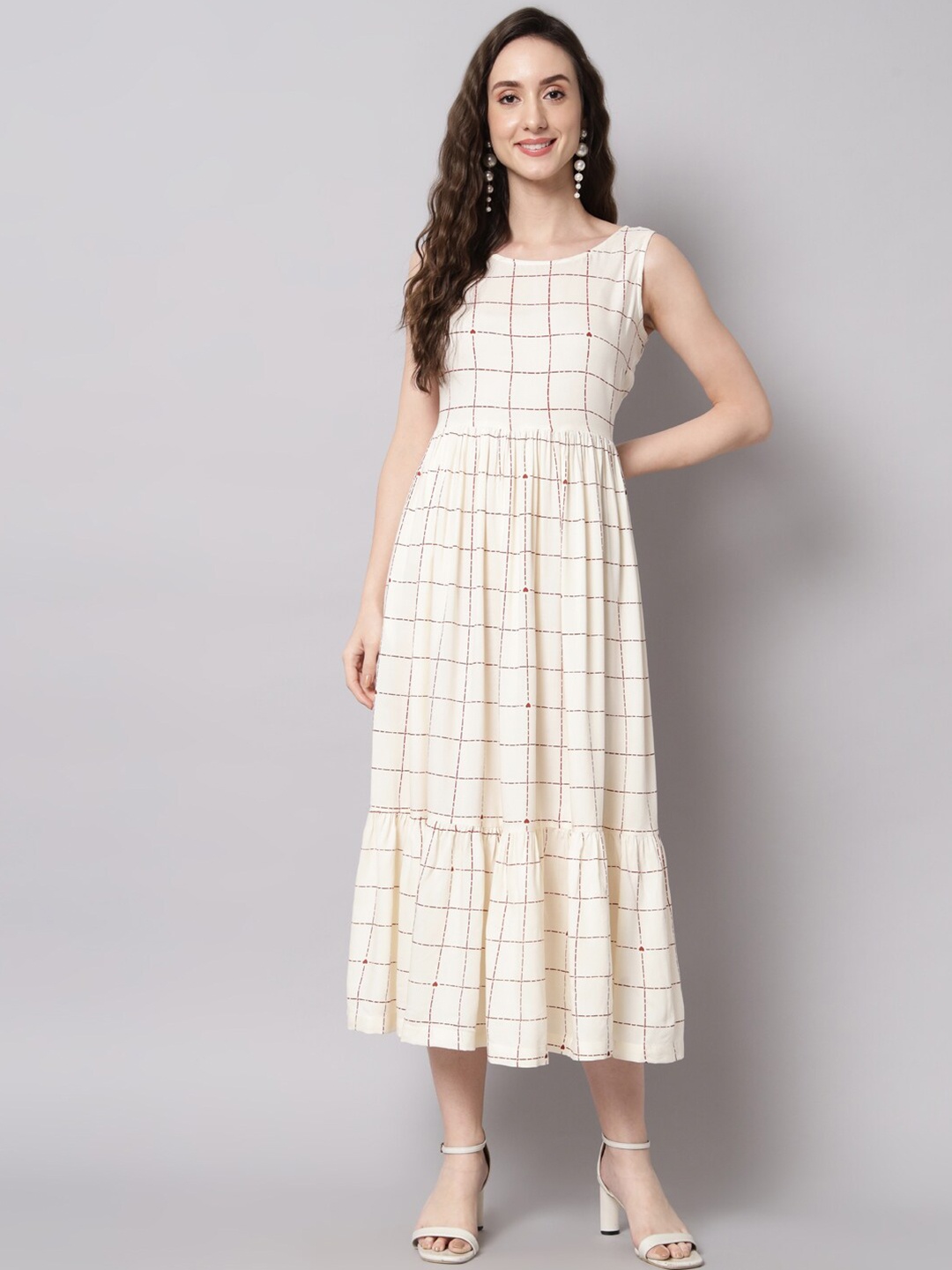 

Sutidora White Checked Midi Dress