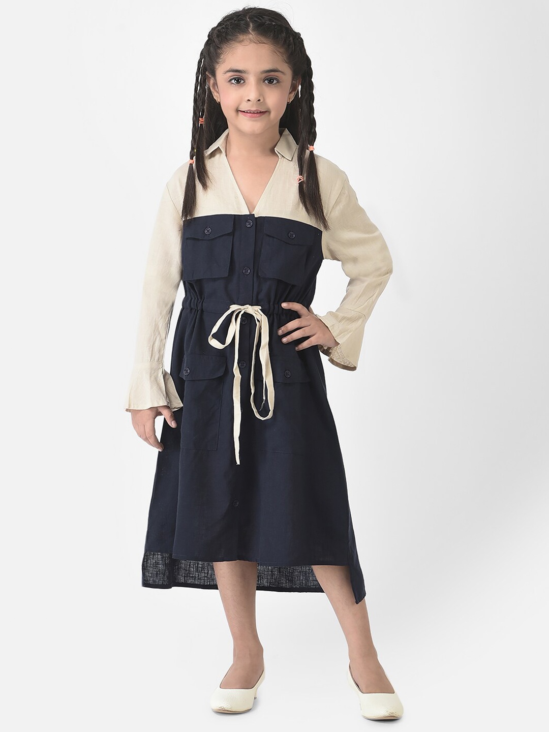 

Crimsoune Club Girls Navy Blue & Off White Shirt Midi Dress