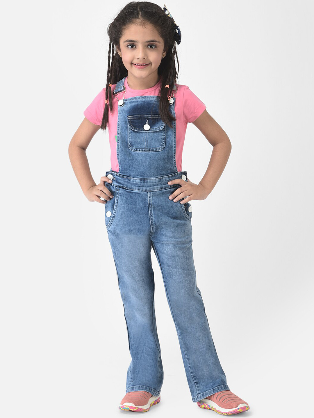 

Crimsoune Club Girls Blue Solid Boot-Cut Fit Dungaree
