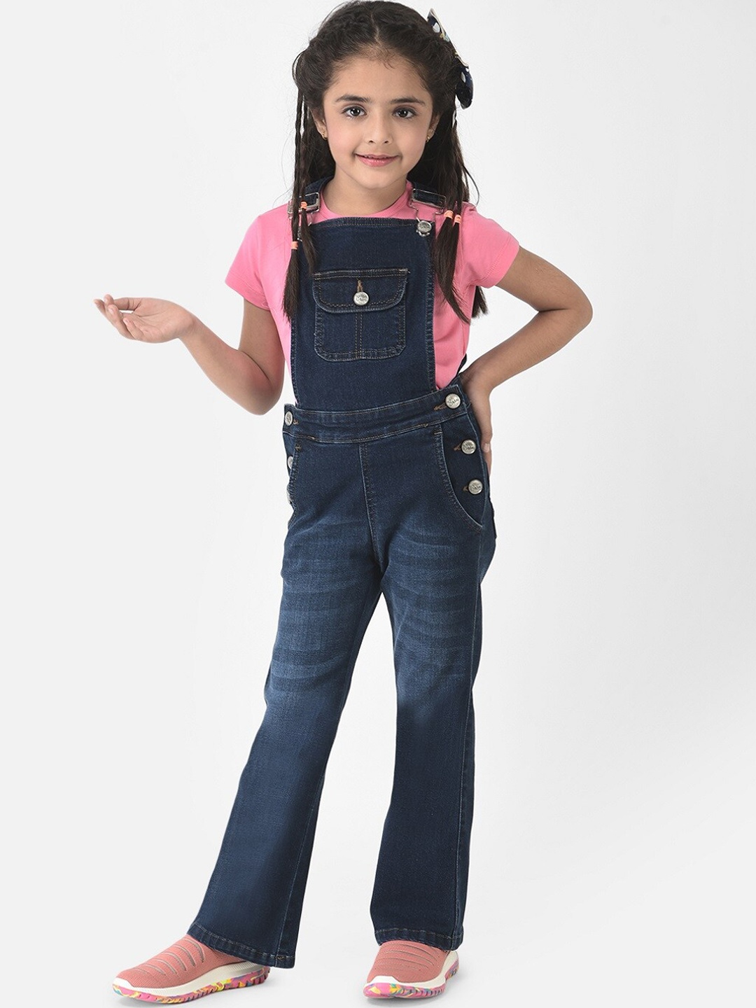 

Crimsoune Club Girls Navy Blue Solid Boot-Cut Fit Dungarees