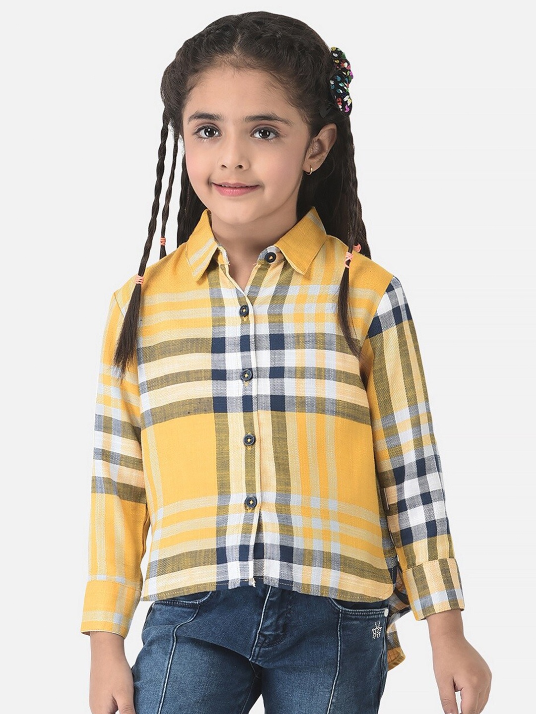

Crimsoune Club Girls Yellow Comfort Checked Lyocell Casual Shirt