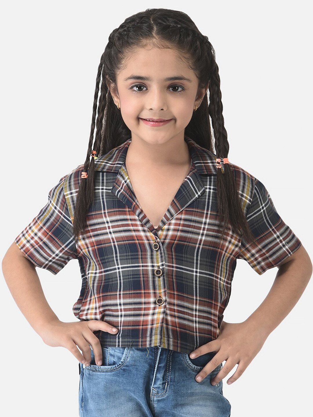 

Crimsoune Club Girls Olive Green Comfort Tartan Checks Lyocell Casual Shirt