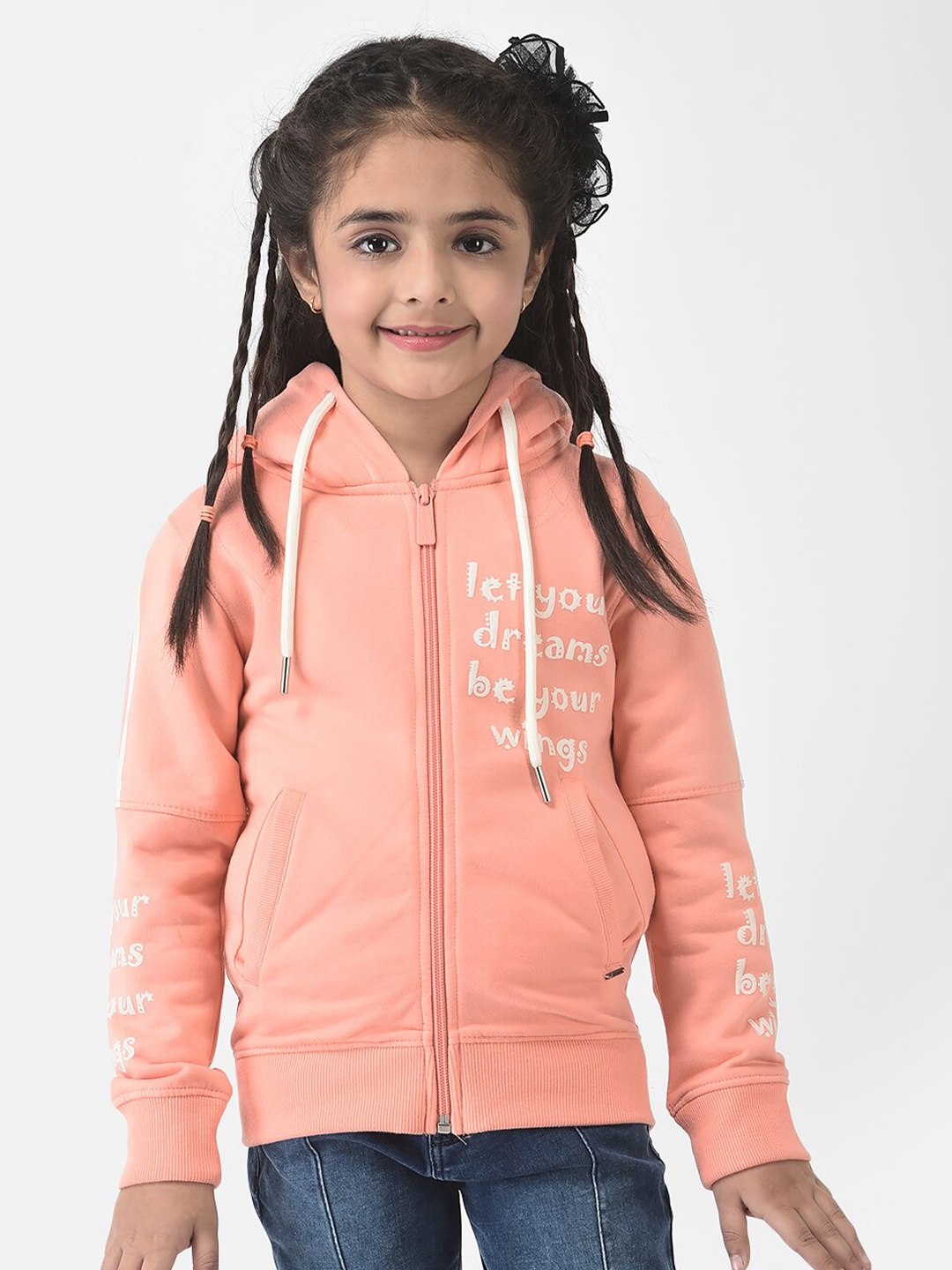 

Crimsoune Club Girls Peach-Coloured Printed Hooded Sweatshirt