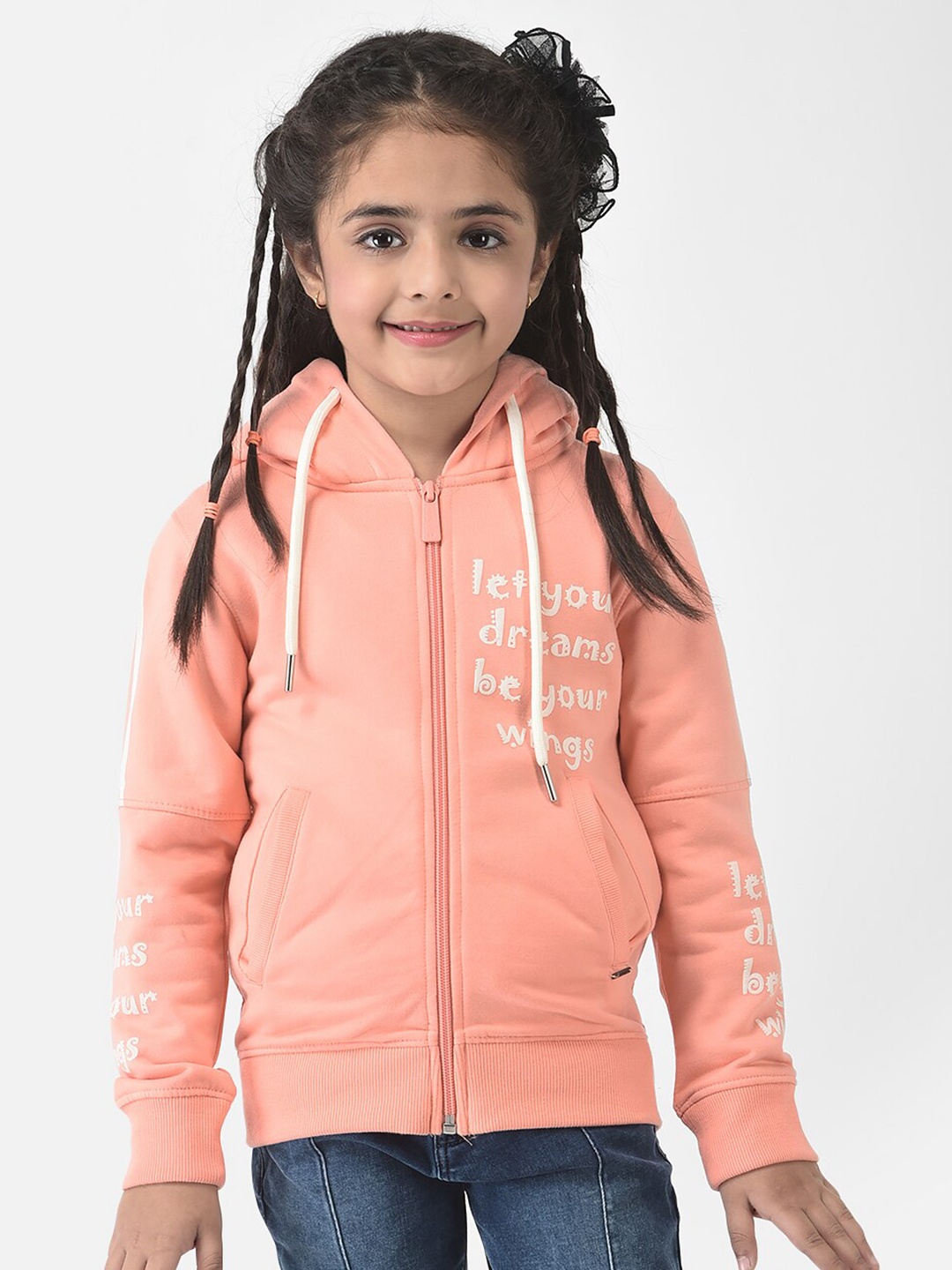 

Crimsoune Club Girls Peach-Coloured Printed Hooded Sweatshirt