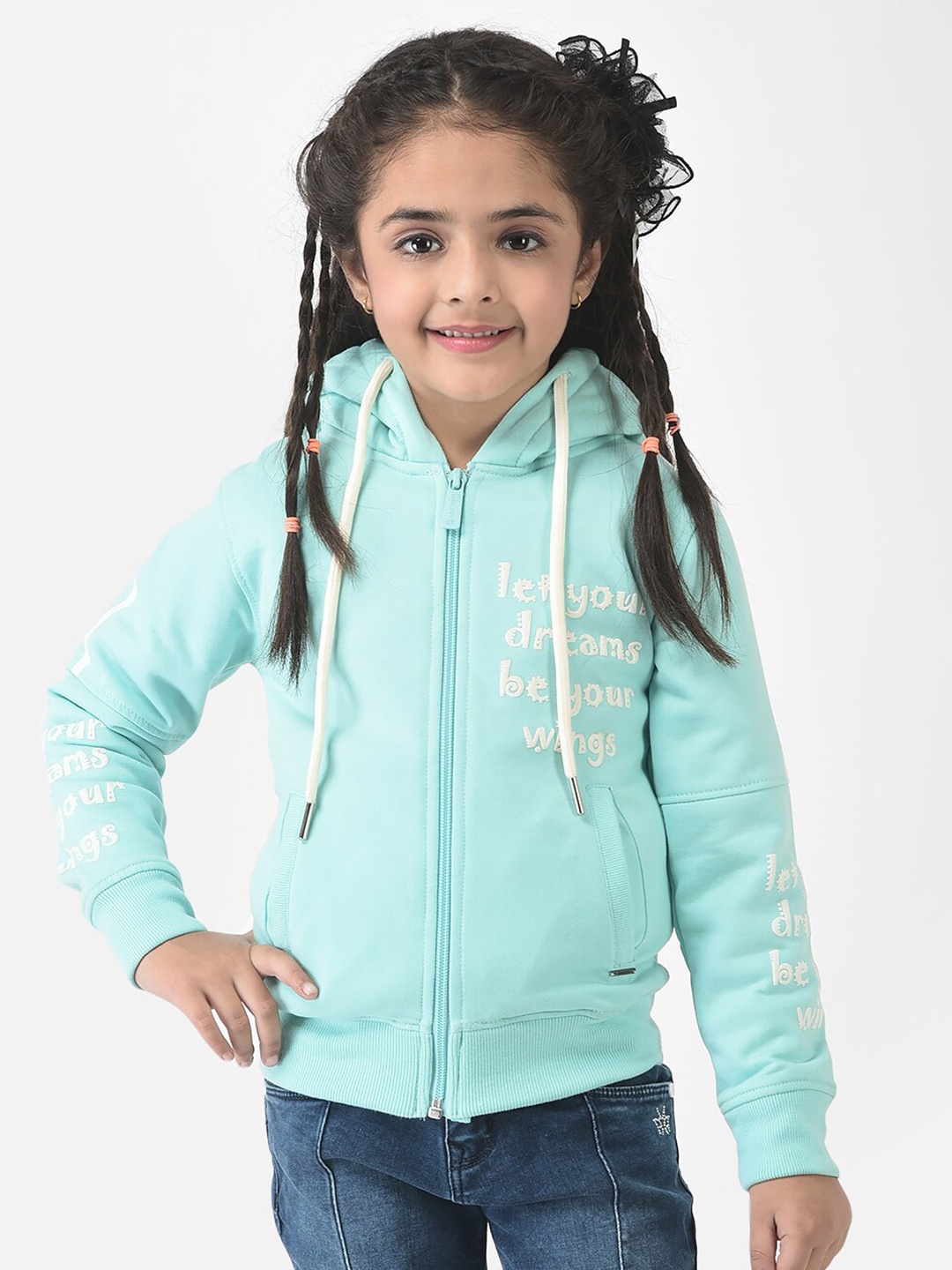 

Crimsoune Club Girls Blue Printed Hooded Sweatshirt