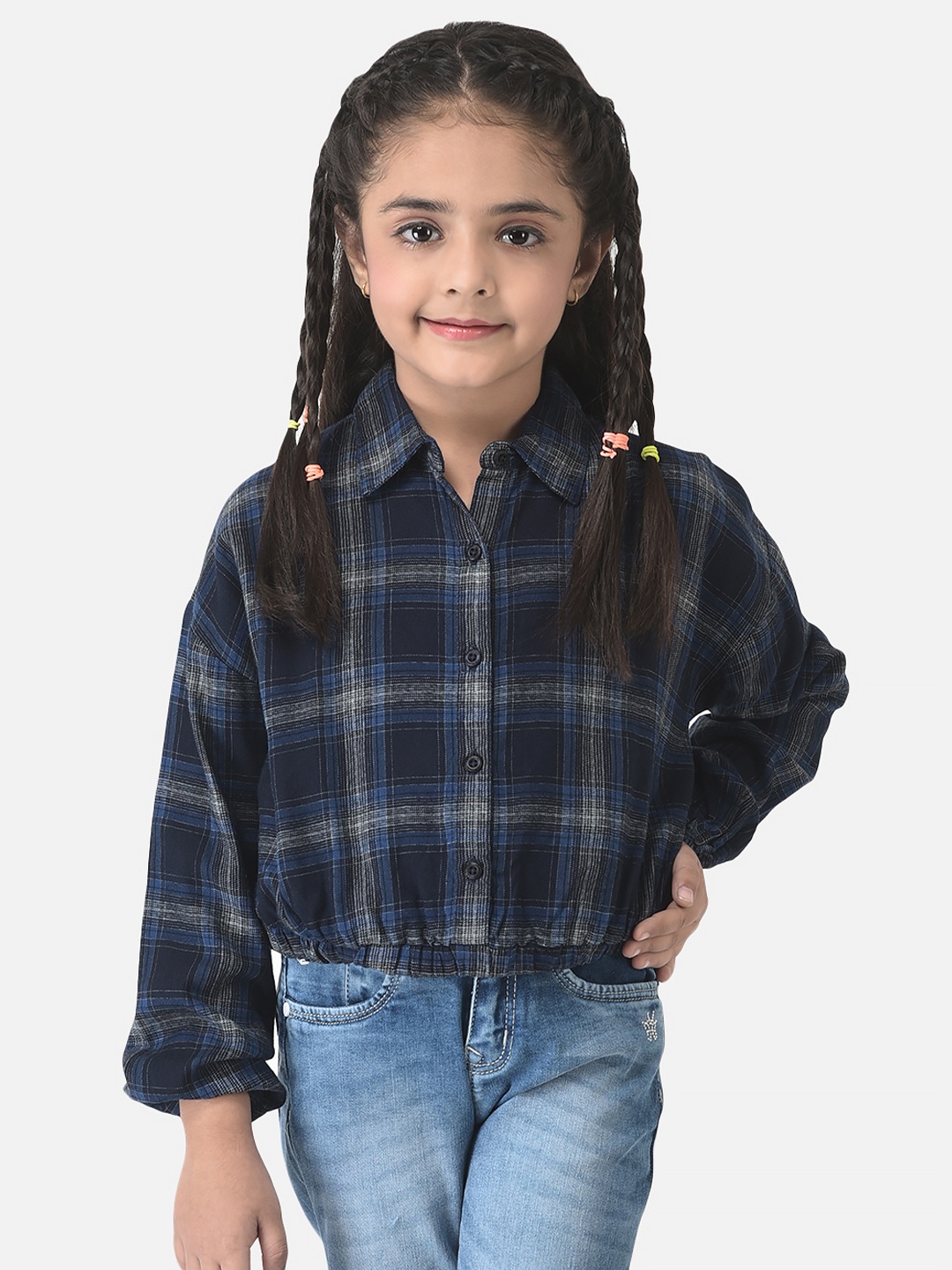 

Crimsoune Club Girls Navy Blue Checked Casual Shirt