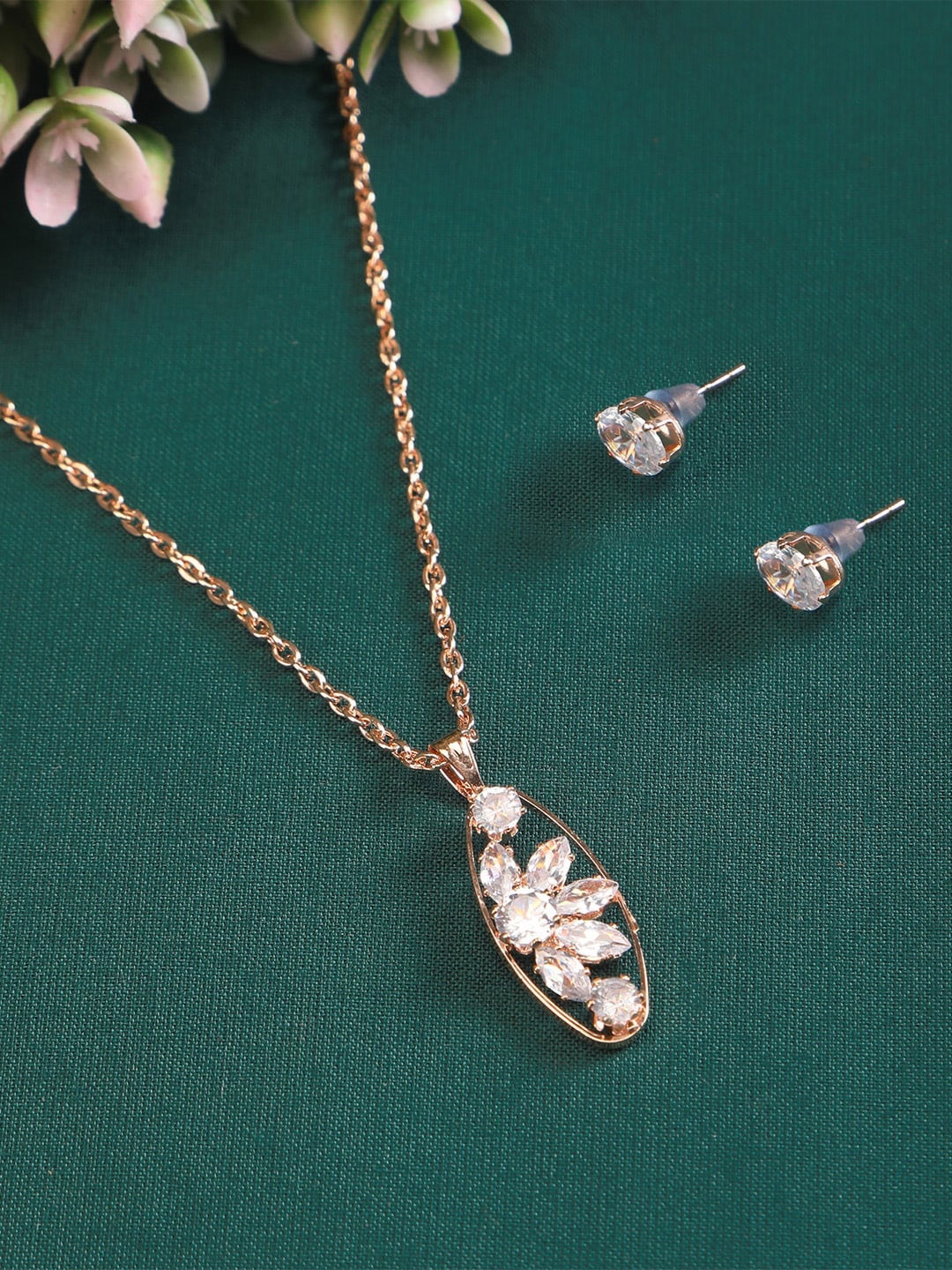 

ZINU Gold-Plated Pendant With Earrings, Rose