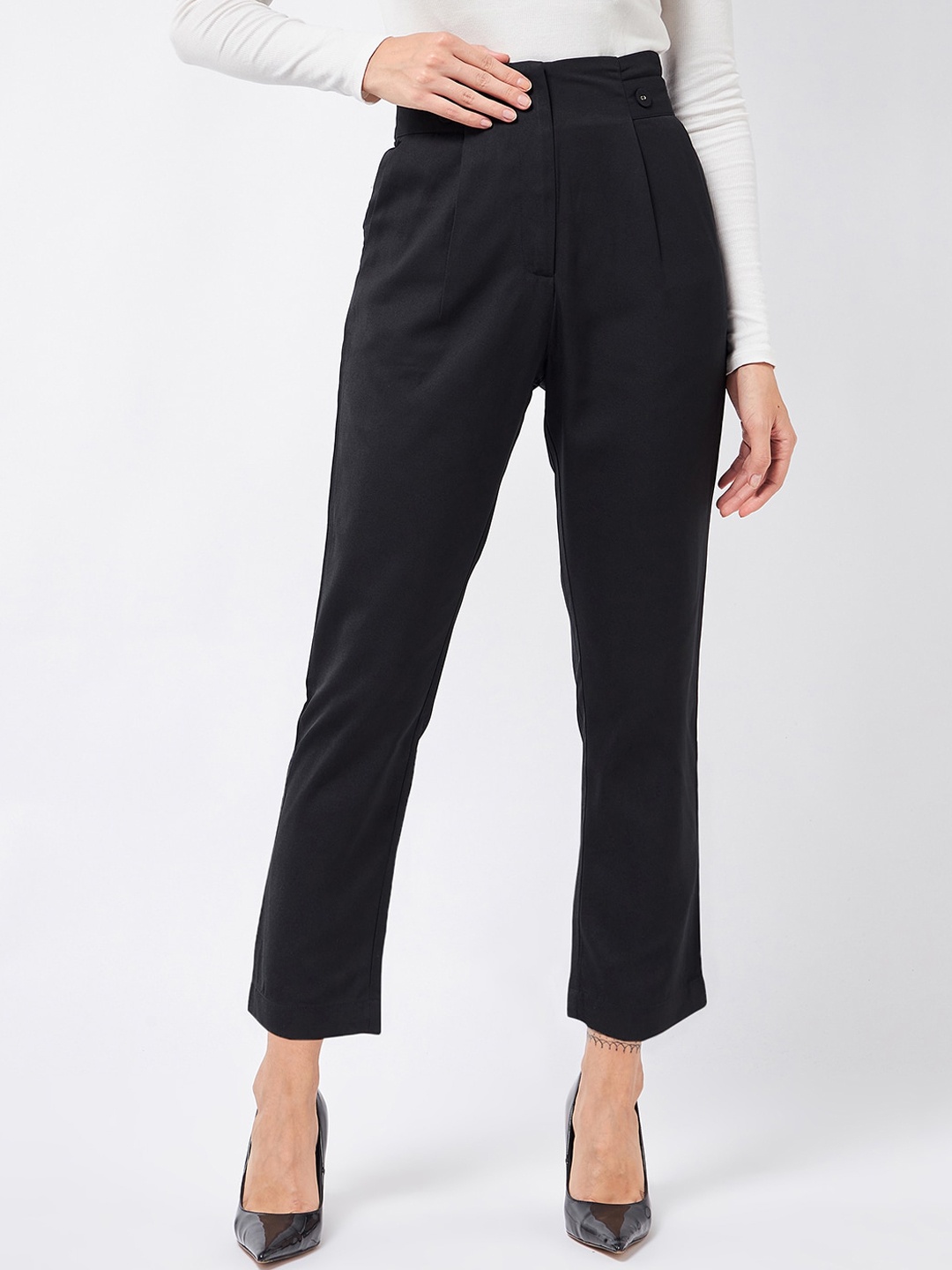 

MAGRE Women Black Peg Leg High-Rise Pleated Trousers