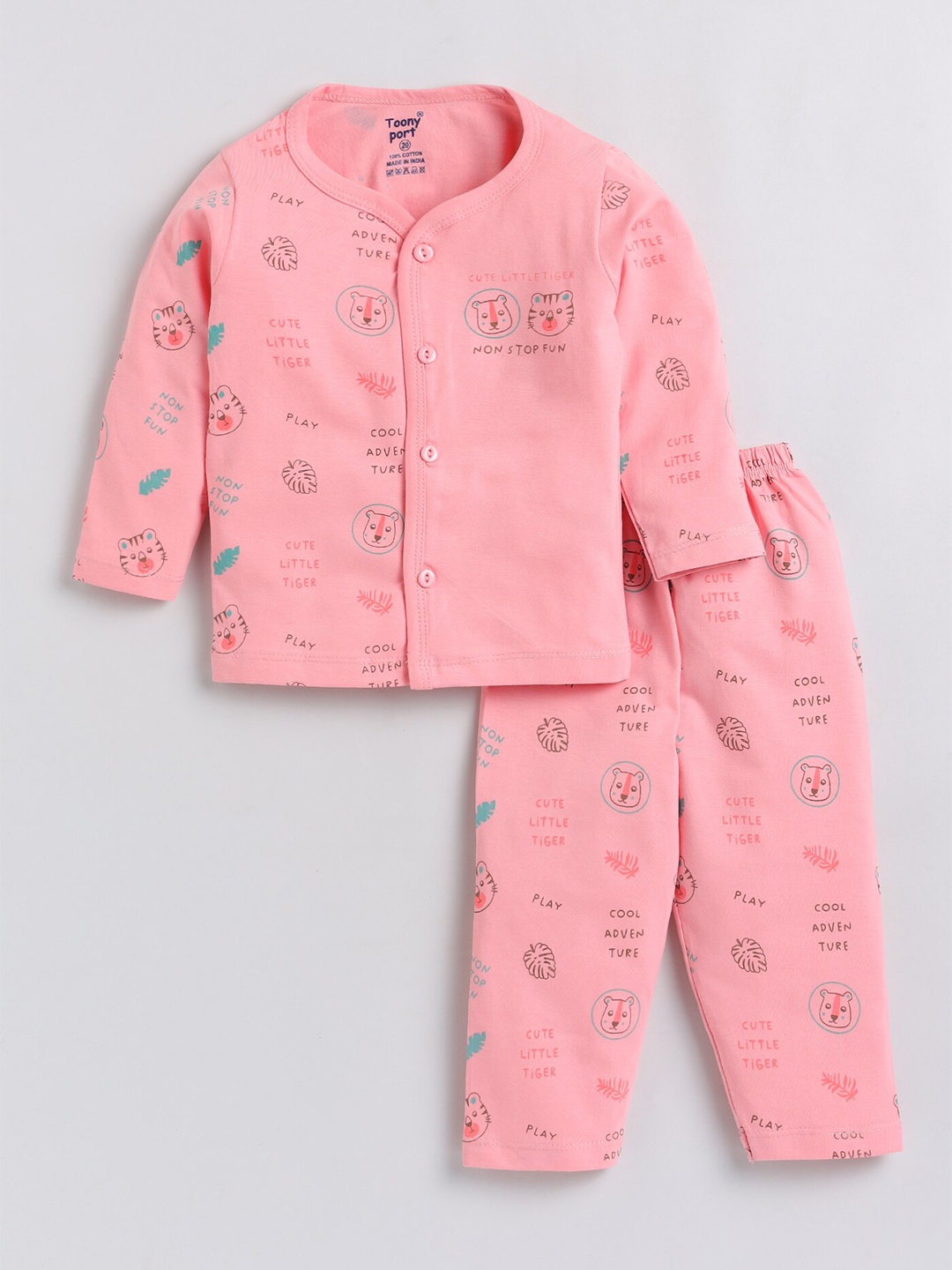 

Toonyport Kids Pink & Black Printed Pure Cotton Top with Pyjamas