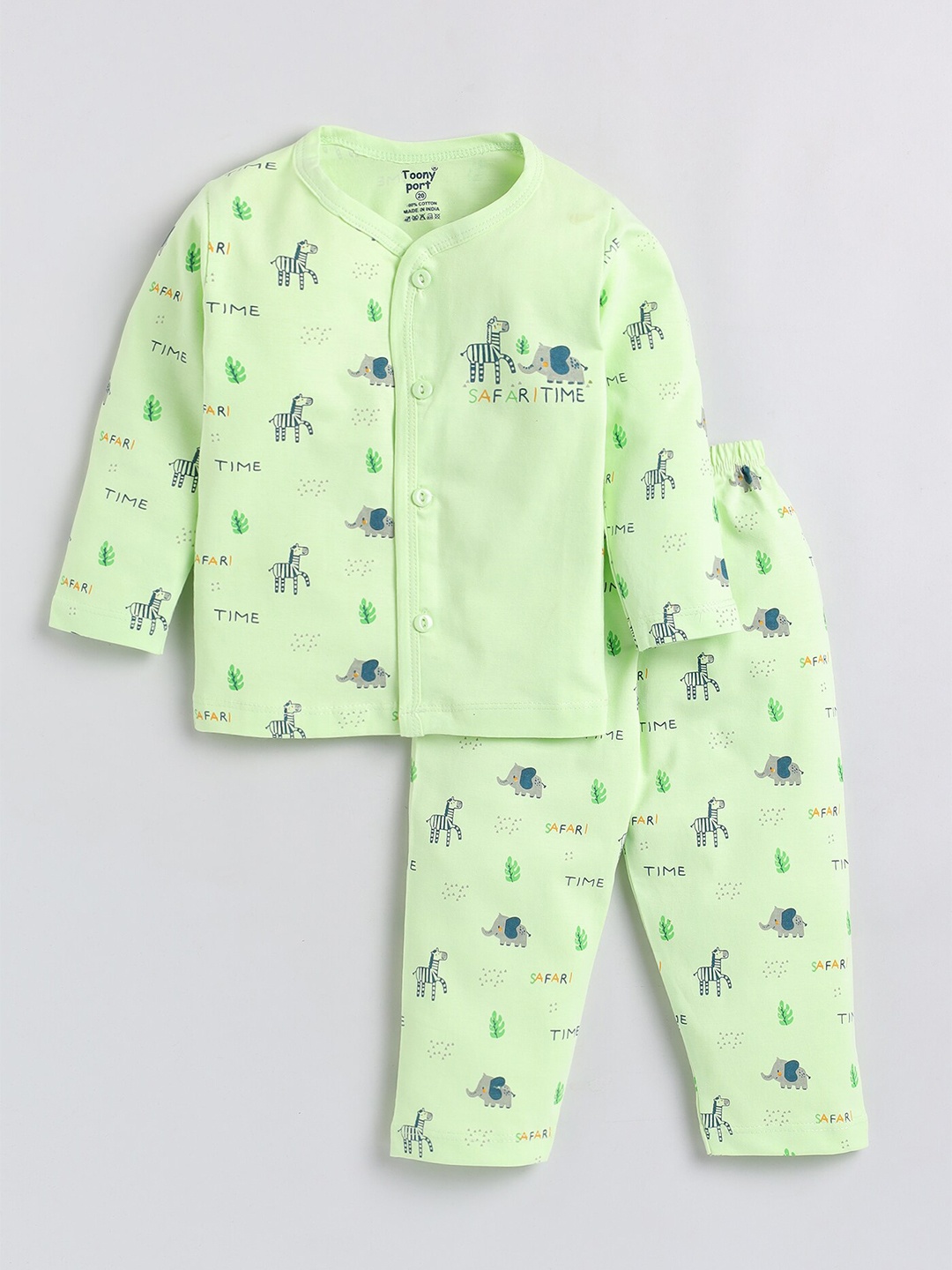 

Toonyport Kids Green & Blue Printed Pure Cotton Shirt with Pyjamas