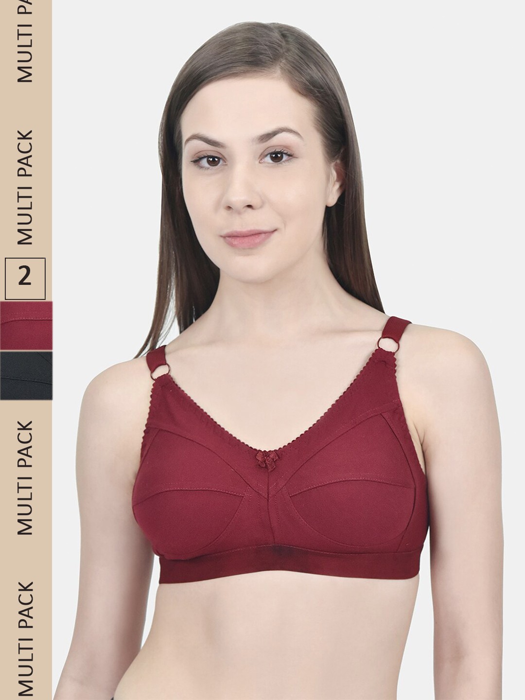 

Innocence Maroon & Black Pack of 2 Non Padded Non wired Bra