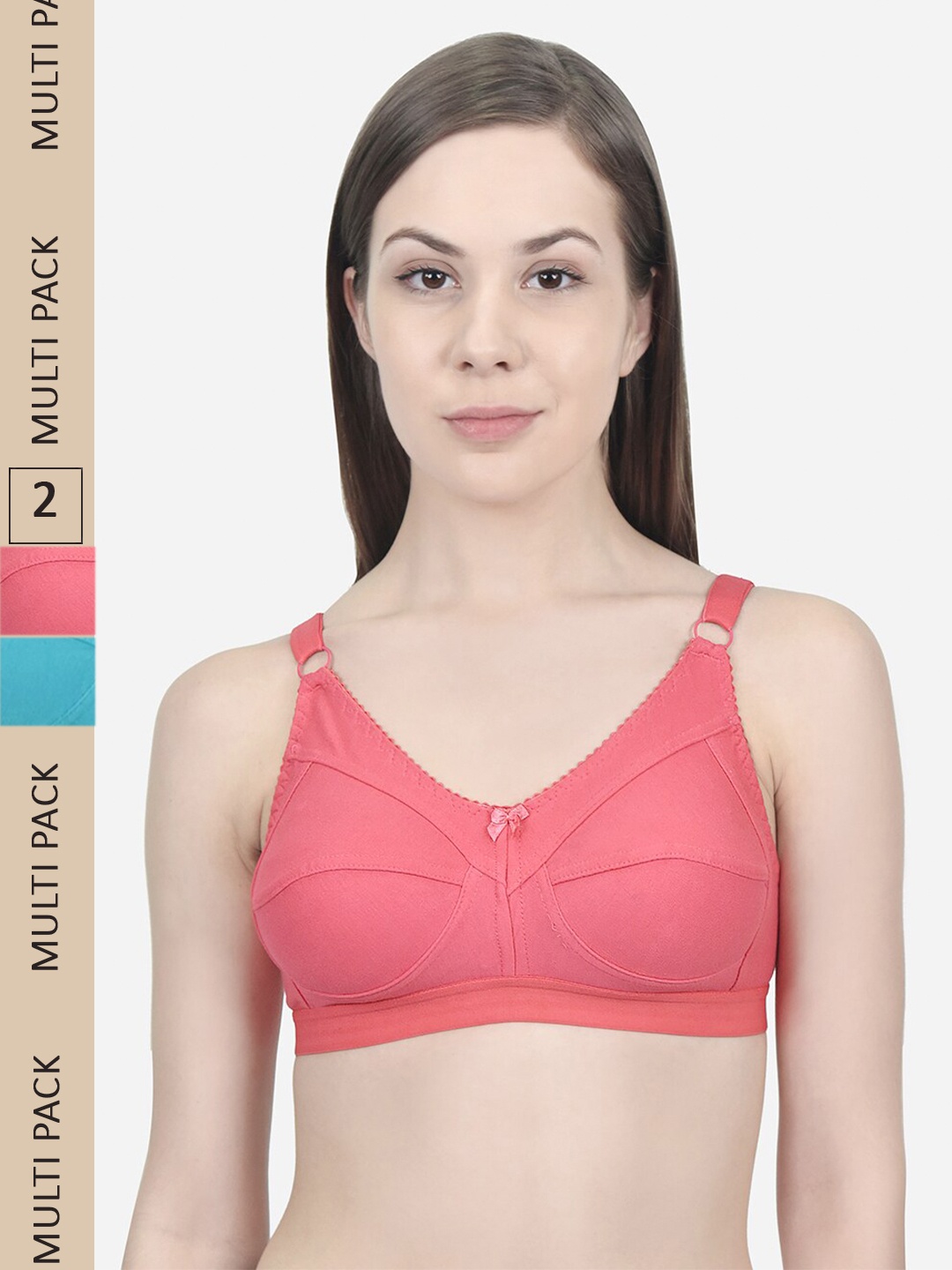 

Innocence Coral & Blue Pack of 2 Non Padded Non wired Bra