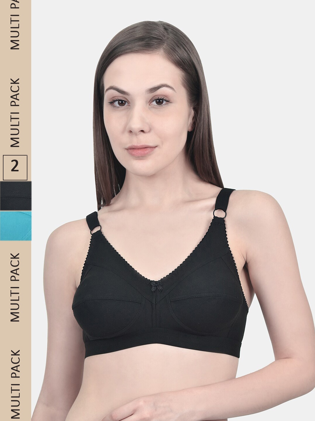 

Innocence Black & Blue Pack of 2 Non Padded Non wired Full Coverage Bra