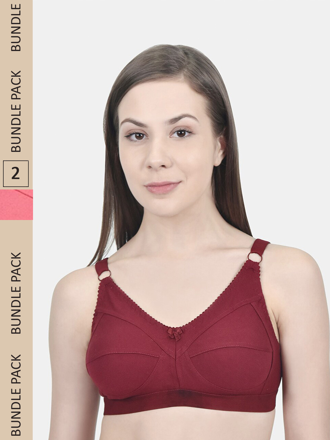 

Innocence Maroon & Coral Pack of 2 Non Padded Non wired Full Coverage Bra