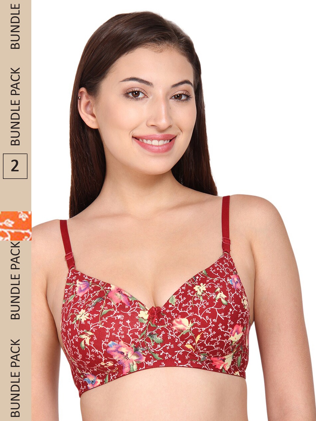 

Innocence Maroon & Orange Pack of 2 Floral Heavily Padded Bra