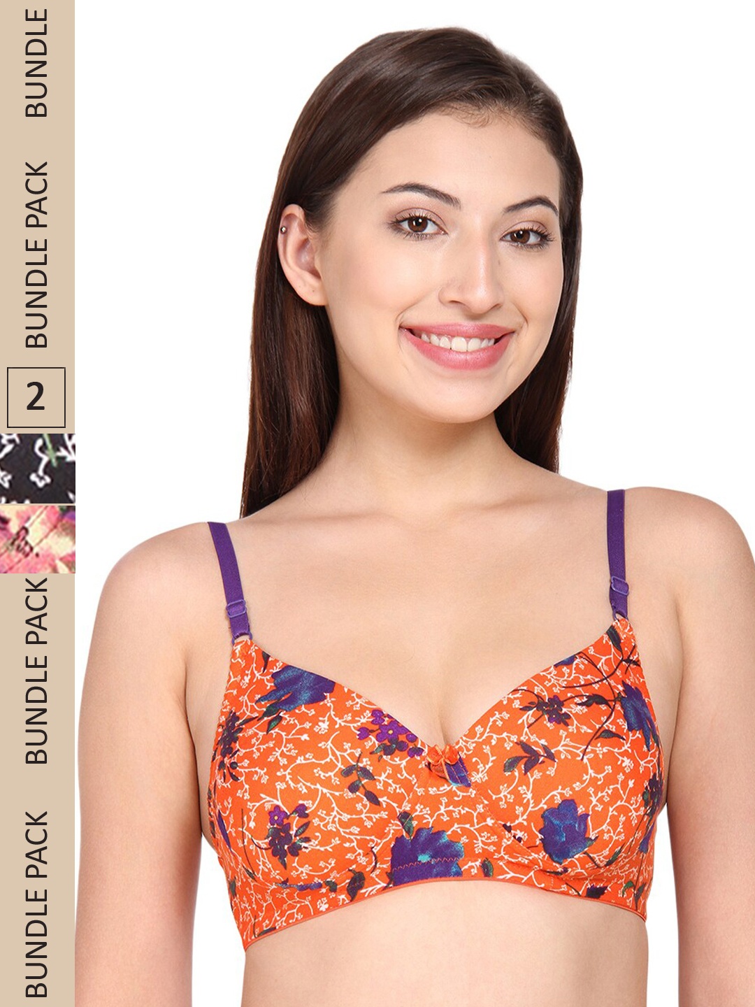 

Innocence Maroon & Orange Pack of 2 Floral Heavily Padded Bra