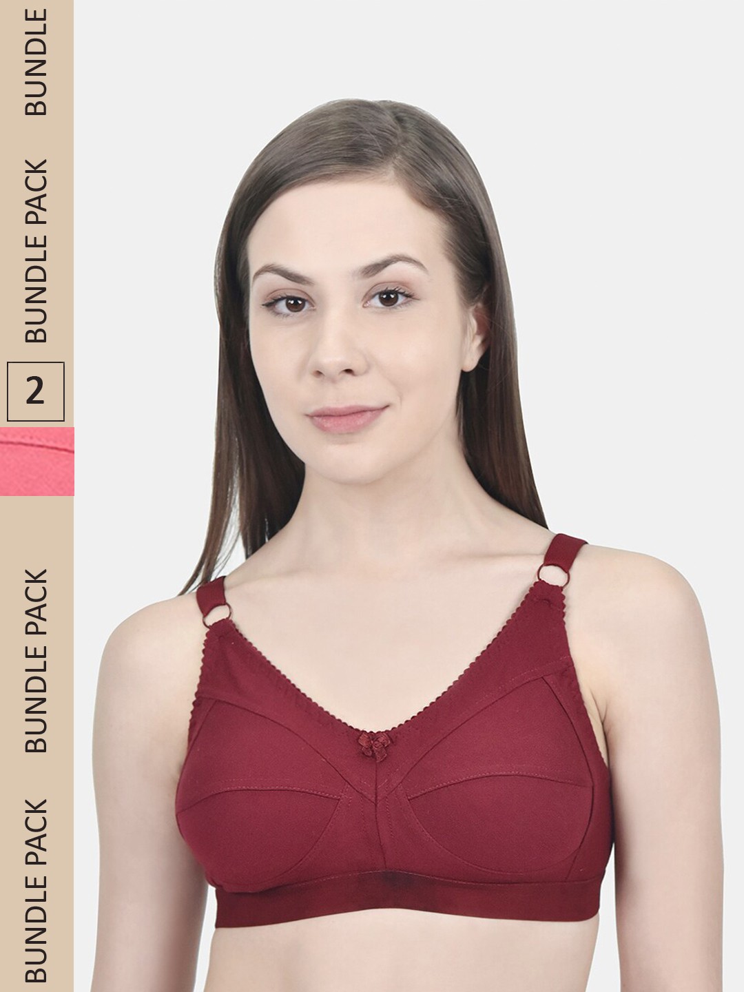 

Innocence Maroon & Coral Pack of 2 Non Padded Non wired Full Coverage Bra
