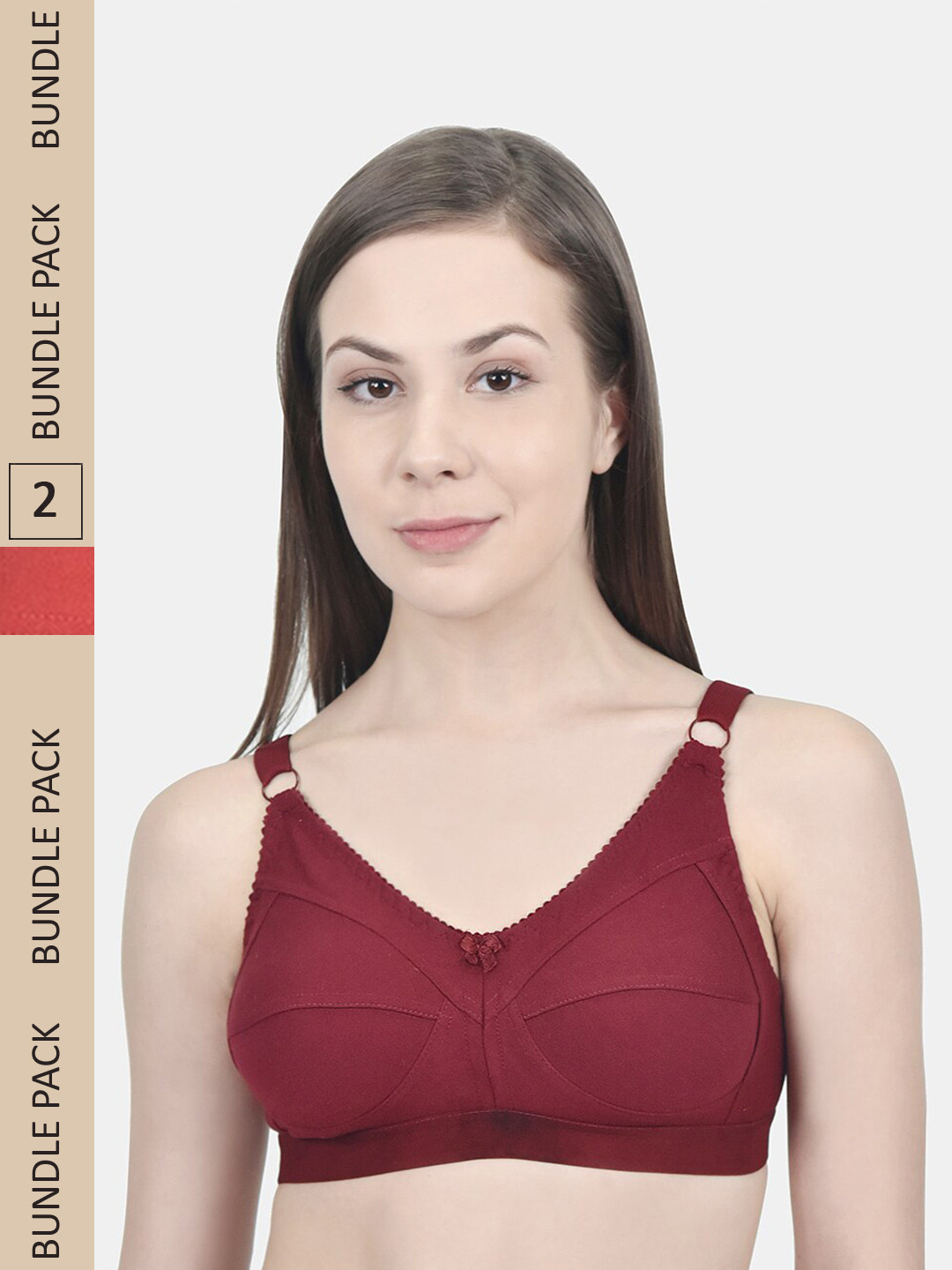

Innocence Maroon & Red Pack of 2 Non Padded Non wired Full Coverage Bra