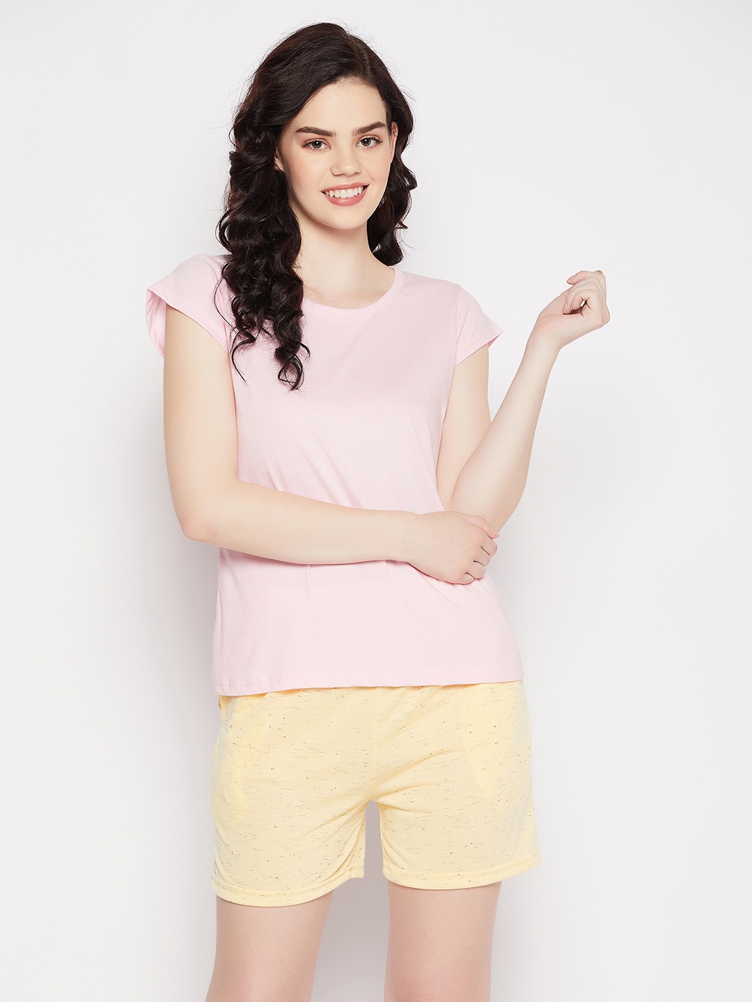 

Clovia Women Yellow & Pink Pure Cotton Night Suit