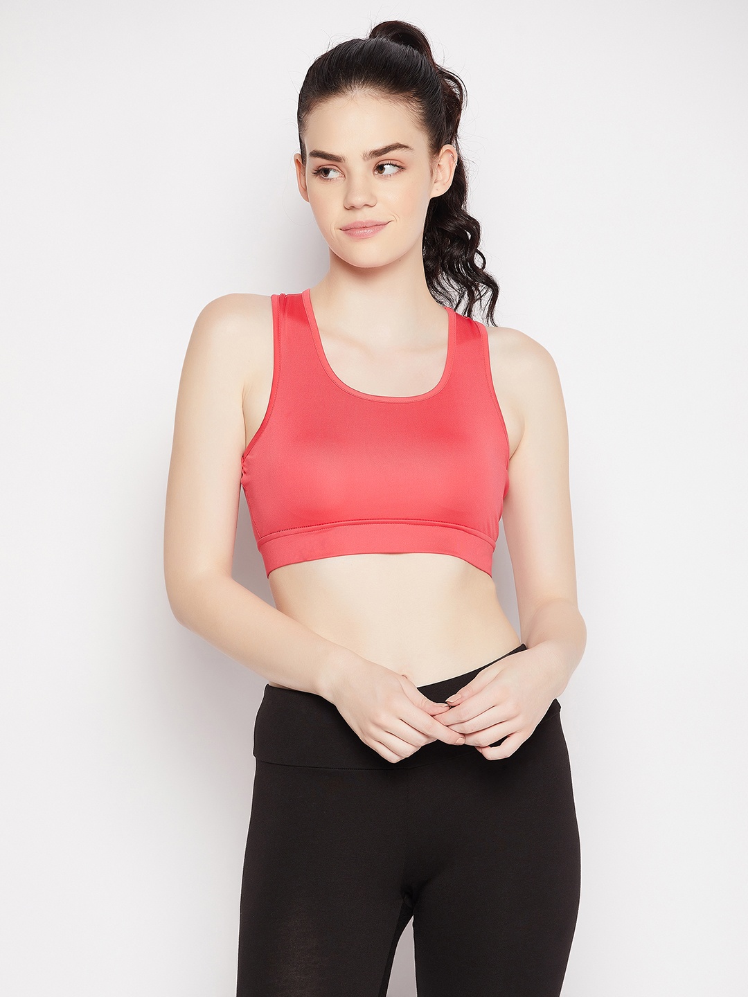 Clovia Medium Impact Padded Racerback Sports Bra BRS046P22XXL, Coral