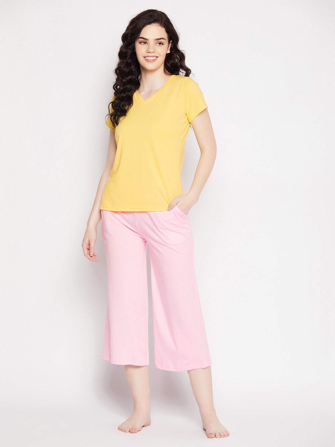 

Clovia Women Pink & Yellow Pure Cotton Night suit