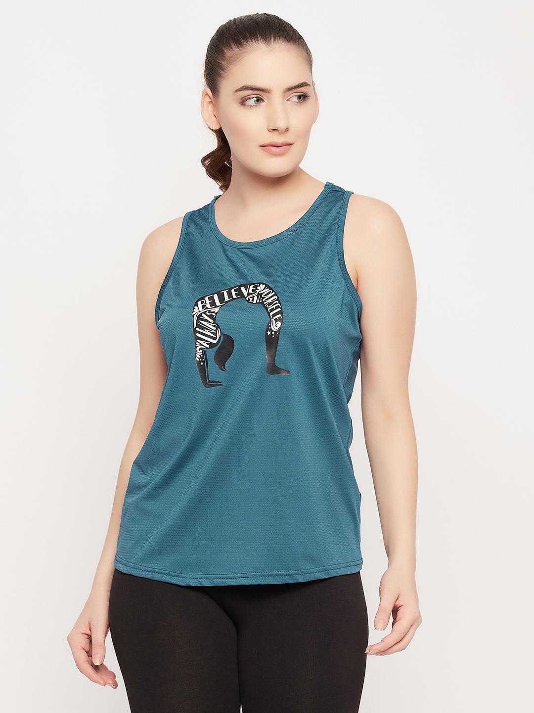 

Clovia Comfort Fit Printed Active Tank Top, Blue
