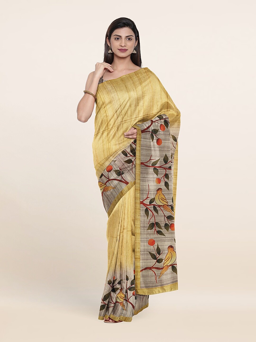 

Pothys Yellow & Red Ethnic Motifs Jute Silk Saree
