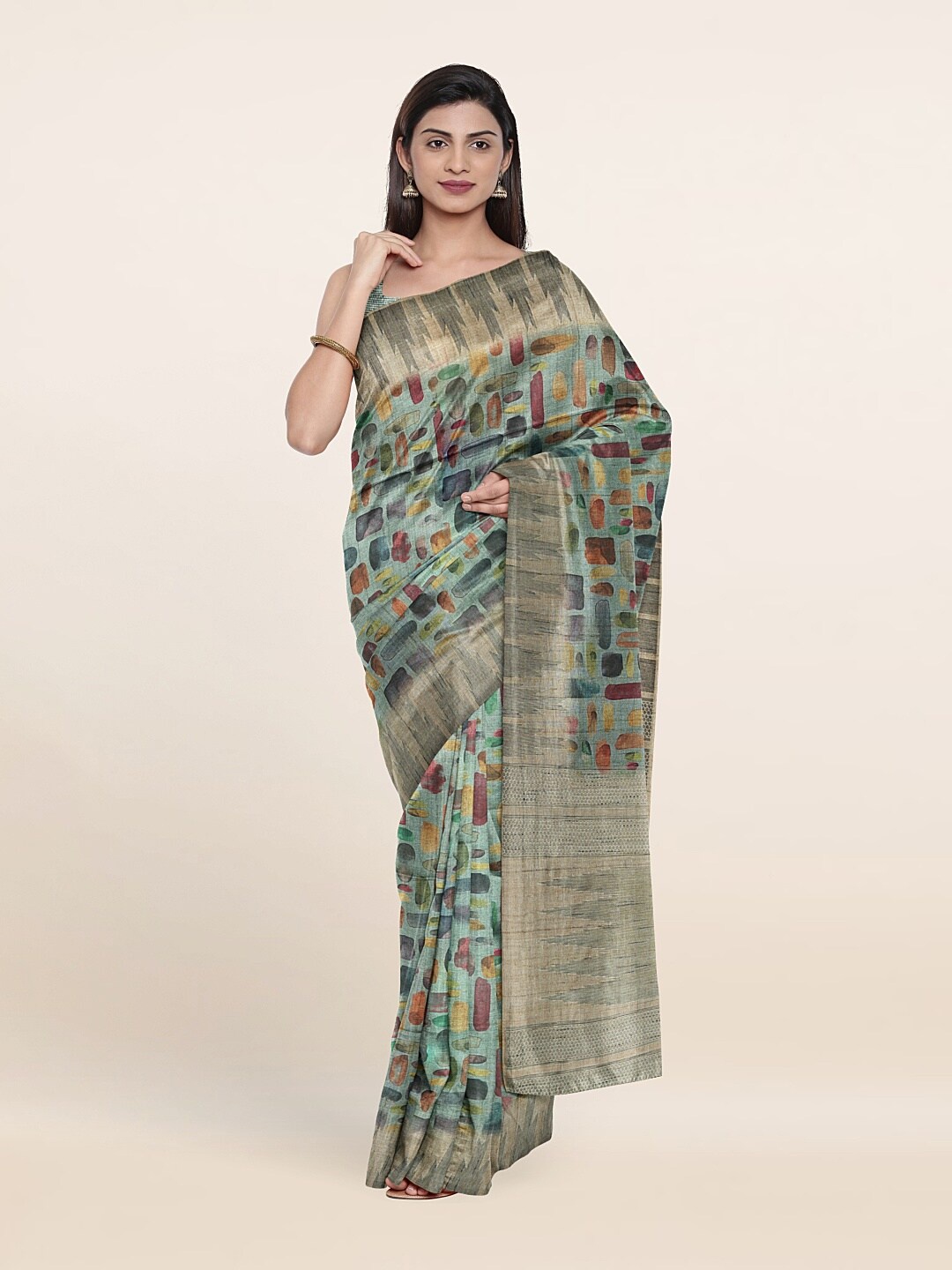

Pothys Blue & Green Jute Silk Saree