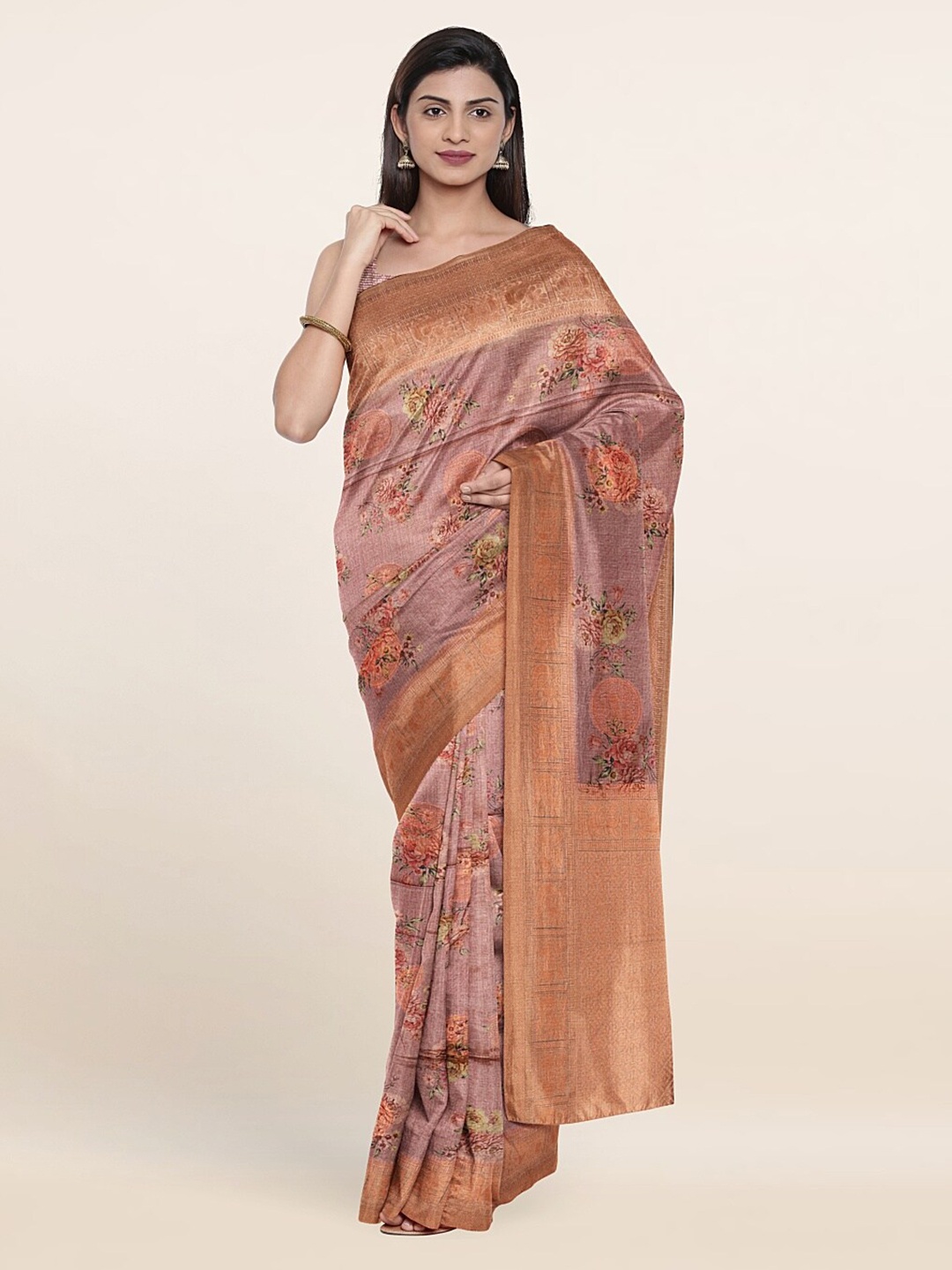 

Pothys Mauve & Green Woven Design Zari Jute Silk Saree